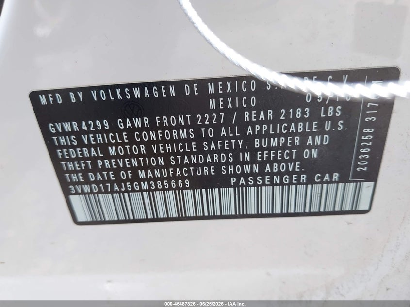 2016 Volkswagen Jetta VIN 3VWD17AJ5GM385669 IAAI salvage auction — FRONT END, Salvage (Pennsylvania), sold $975 on 2026-07-24 (photo 9)