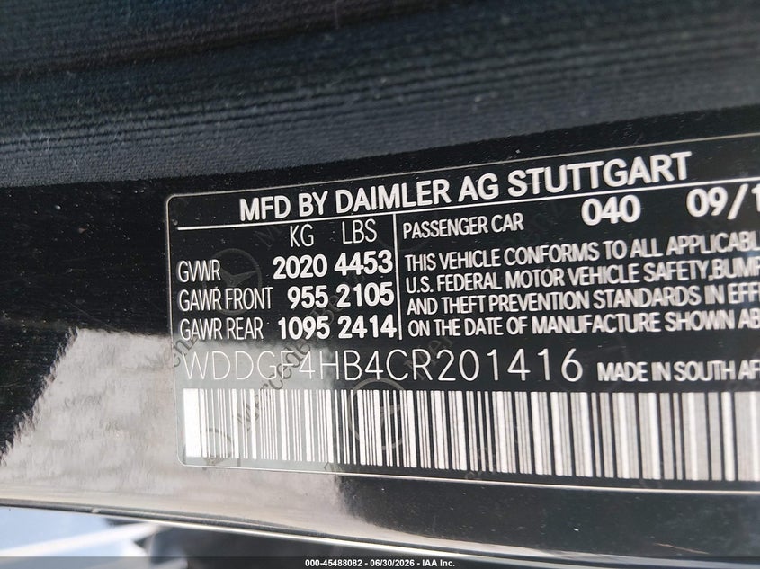 2012 Mercedes-benz C-klasse VIN WDDGF4HB4CR201416 IAAI salvage auction — NORMAL WEAR, Clear (Georgia), sold $425 on 2026-07-16 (photo 9)