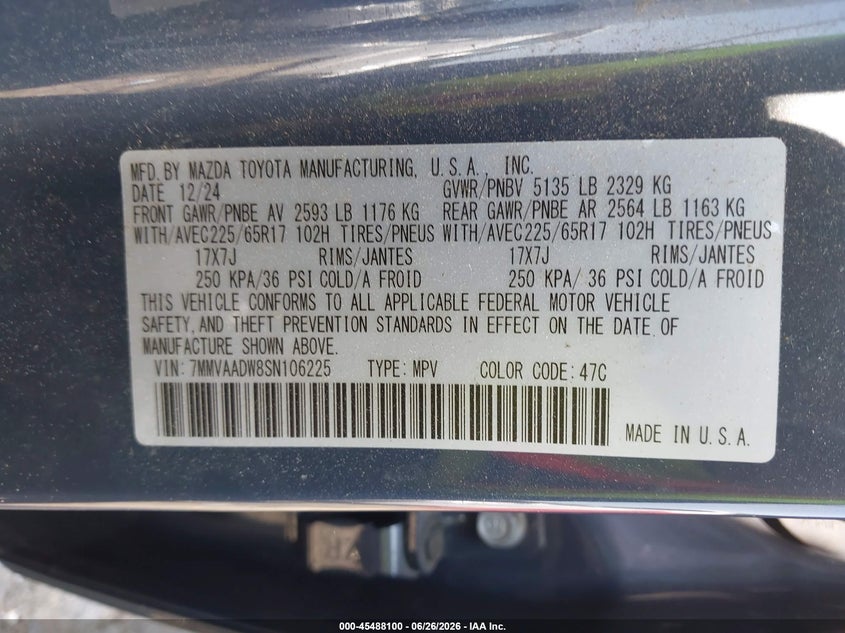 2025 Mazda Cx-50 VIN 7MMVAADW8SN106225 IAAI salvage auction — REAR END, Wait Title, sold $9,500 on 2026-08-27 (photo 9)