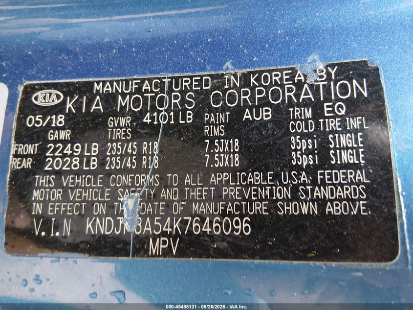 2019 Kia Soul VIN KNDJP3A54K7646096 IAAI salvage auction — LEFT & RIGHT, Salvage (Ohio), sold $25 on 2026-07-29 (photo 9)