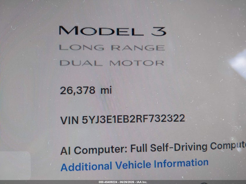 2024 Tesla Model 3 VIN 5YJ3E1EB2RF732322 IAAI salvage auction — FRONT END, Rebuildable (Florida), sold $10,900 on 2026-07-16 (photo 7)