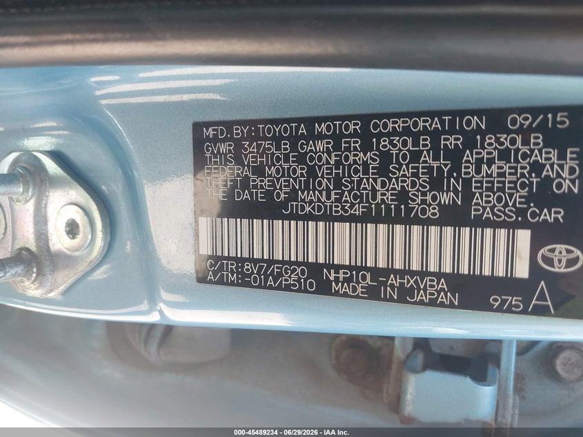 2015 Toyota Prius c VIN JTDKDTB34F1111708 IAAI salvage auction — FRONT END, Salvage (Vermont), sold $750 on 2026-08-01 (photo 9)