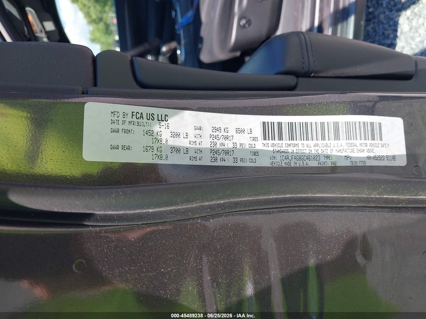 2016 Jeep Grand cherokee VIN 1C4RJFAG8GC461023 IAAI salvage auction — NORMAL WEAR, SF97 (Virginia), sold $11,000 on 2026-07-22 (photo 9)