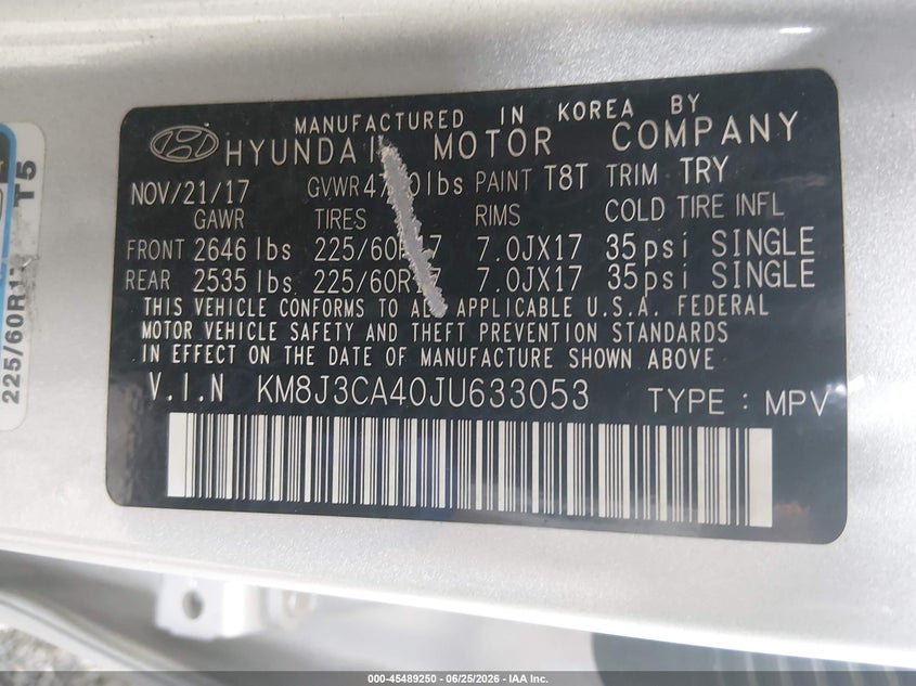 2018 Hyundai Tucson VIN KM8J3CA40JU633053 IAAI salvage auction — REAR END, Salvage (Delaware), sold $5,350 on 2026-07-27 (photo 9)