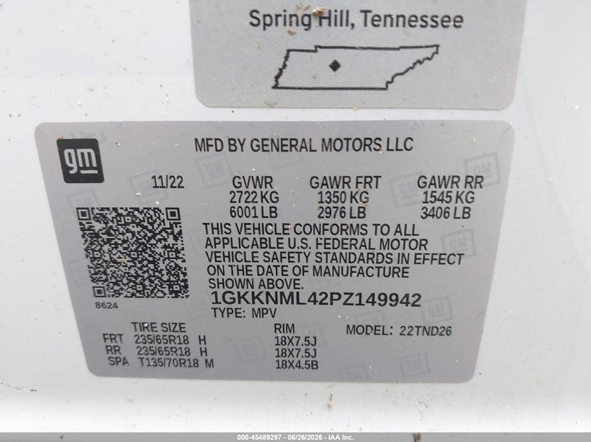 2023 Gmc Acadia VIN 1GKKNML42PZ149942 IAAI salvage auction — SIDE, Salvage Title, sold $7,175 on 2026-08-19 (photo 9)