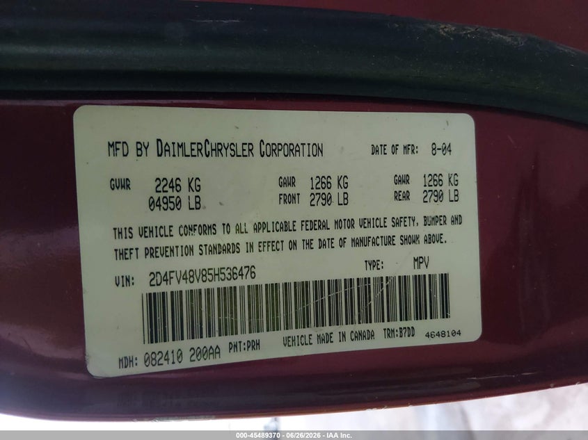 2005 Dodge Magnum VIN 2D4FV48V85H536476 IAAI salvage auction — NORMAL WEAR, Clear (New Mexico), sold $500 on 2026-07-06 (photo 9)