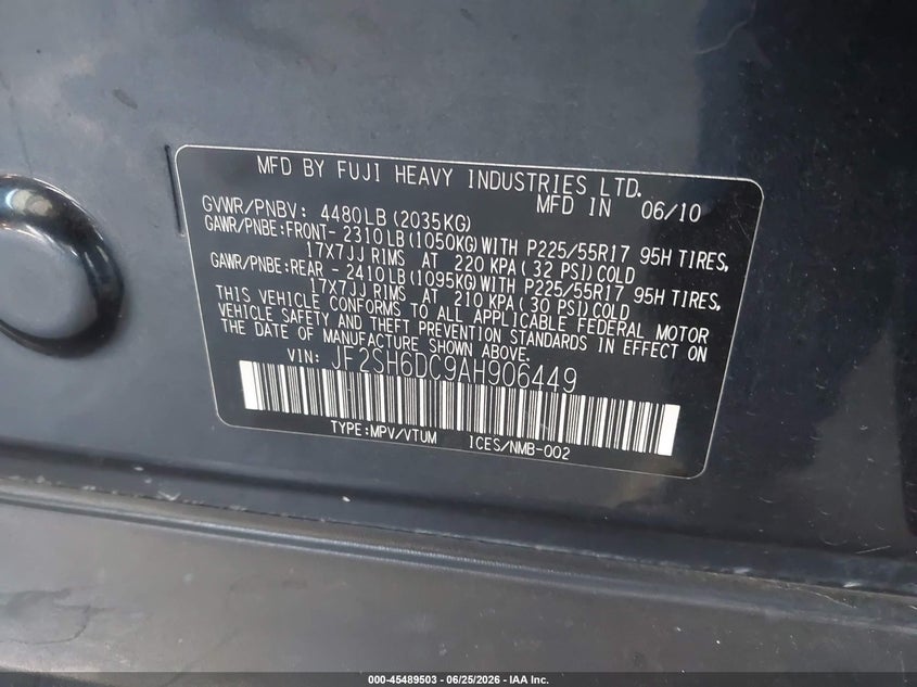 2010 Subaru Forester VIN JF2SH6DC9AH906449 IAAI salvage auction — LEFT FRONT, Salvage (California), sold $1,450 on 2026-07-16 (photo 9)