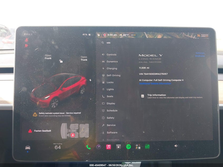 2024 Tesla Model y VIN 7SAYGDEE8RA275057 IAAI salvage auction — FRONT END, Clear Claim Paid (Wisconsin), sold $8,000 on 2026-07-29 (photo 7)