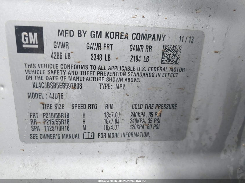 2014 Buick Encore VIN KL4CJBSB5EB597608 IAAI salvage auction — SIDE, Salvage Title, sold $450 on 2026-07-22 (photo 9)