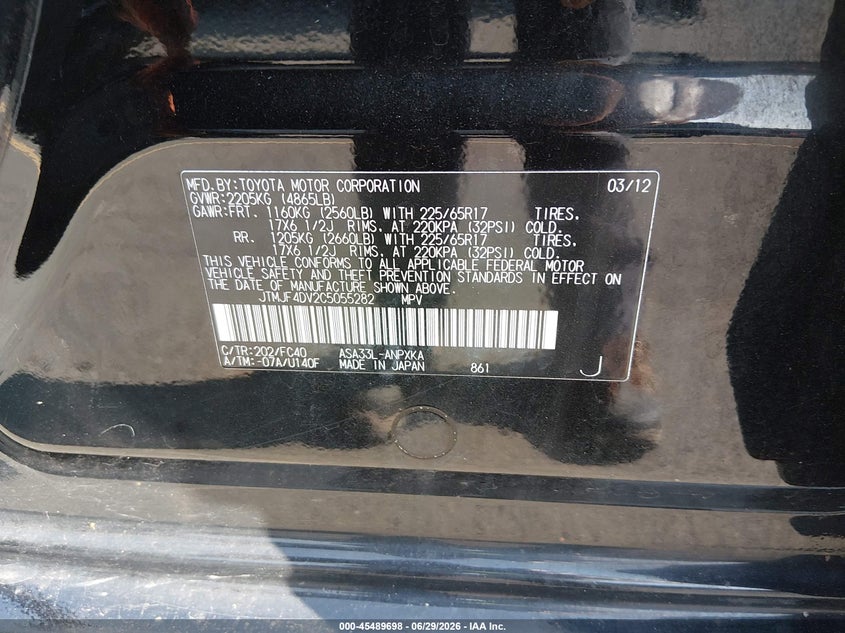 2012 Toyota Rav 4 VIN JTMJF4DV2C5055282 IAAI salvage auction — FRONT END, Salvage (Connecticut), sold $2,400 on 2026-07-16 (photo 9)