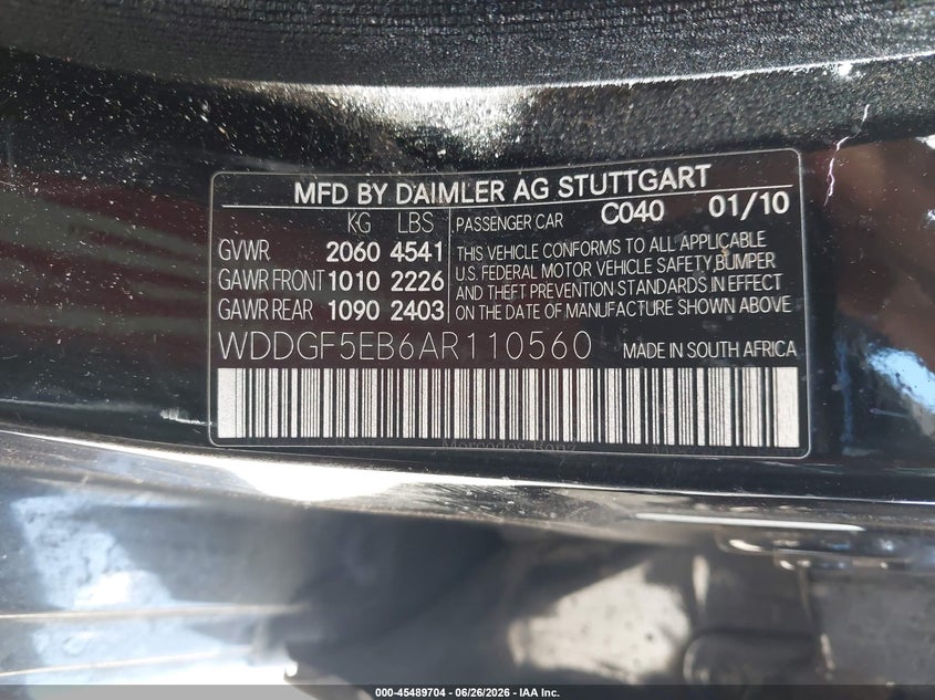 2010 Mercedes-benz C class VIN WDDGF5EB6AR110560 IAAI salvage auction — FRONT END, Salvage (California), sold $475 on 2026-07-16 (photo 9)