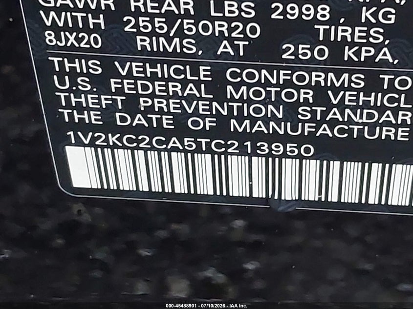 2026 Volkswagen Atlas cross sport VIN 1V2KC2CA5TC213950 IAAI salvage auction — FRONT END, Wait Title, sold $7,600 on 2026-09-22 (photo 9)