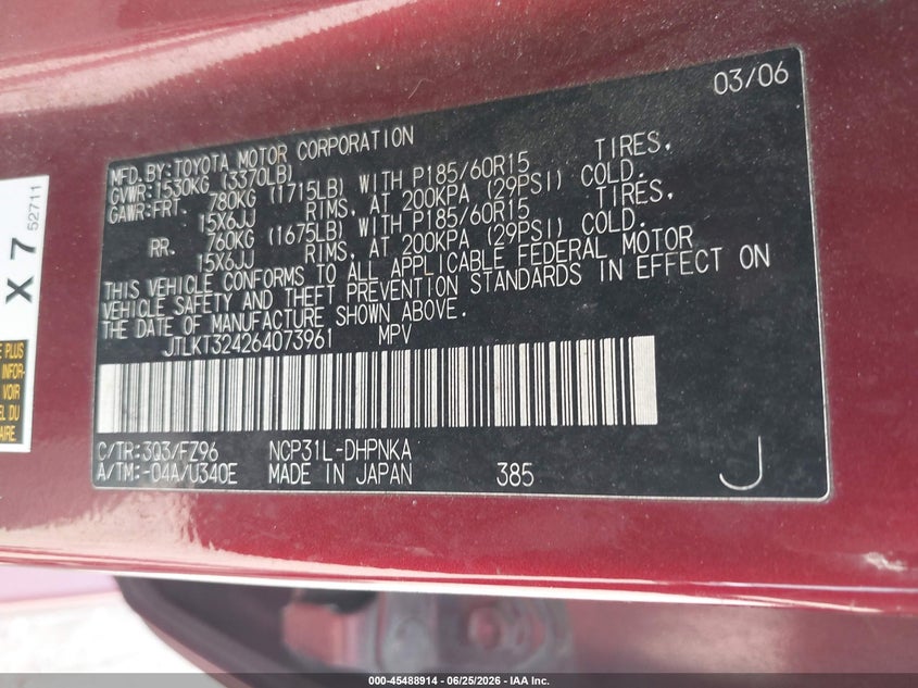 2006 Scion Xb VIN JTLKT324264073961 IAAI salvage auction — NORMAL WEAR, Original (Texas), sold $650 on 2026-07-09 (photo 9)