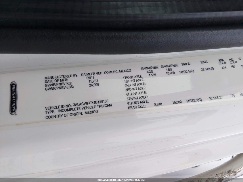 2018 Freightliner M2 106 VIN 3ALACWFCXJDJX9130 IAAI salvage auction — ROLLOVER, Salvage (Michigan), sold $3,500 on 2026-08-26 (photo 9)