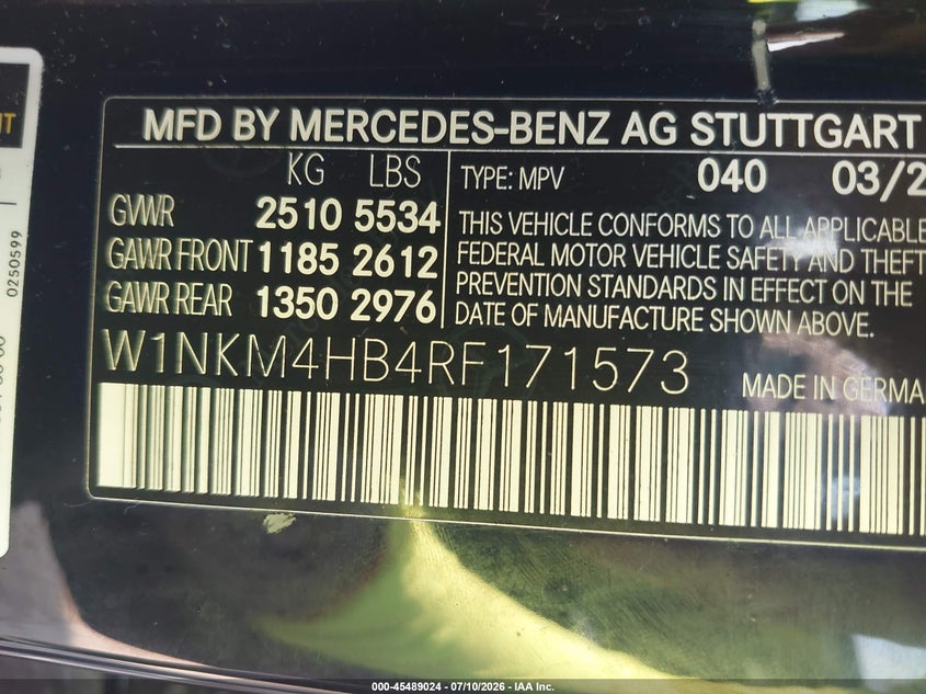 2024 Mercedes-benz Glc VIN W1NKM4HB4RF171573 IAAI salvage auction — UNKNOWN, Salvage (Pennsylvania), sold $20,850 on 2026-07-17 (photo 9)