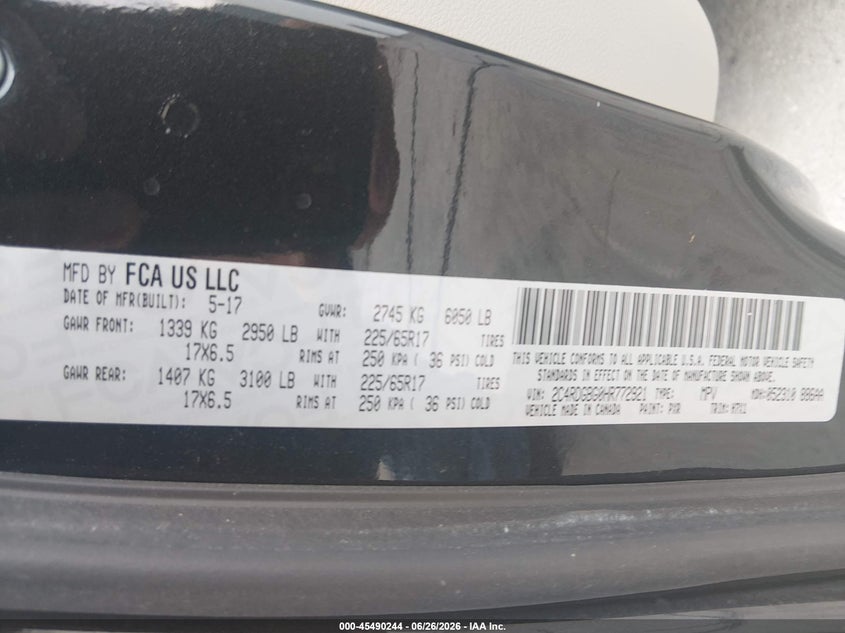 2017 Dodge Grand caravan VIN 2C4RDGBG0HR772921 IAAI salvage auction — NORMAL WEAR, Sf97 (Georgia), sold $9,550 on 2026-09-09 (photo 9)