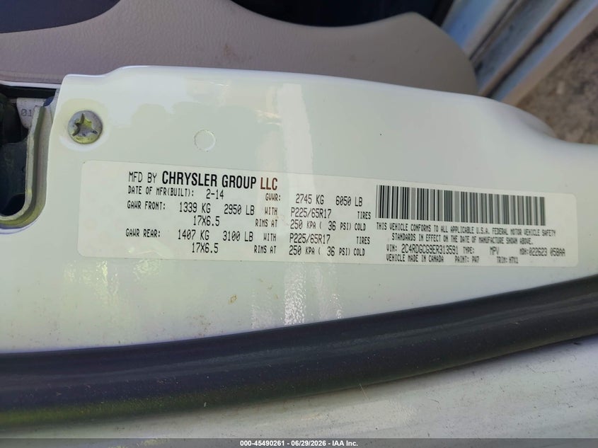 2014 Dodge Caravan VIN 2C4RDGCG9ER313591 IAAI salvage auction — NORMAL WEAR, Clear - Dealer Only (California), sold $350 on 2026-07-09 (photo 9)