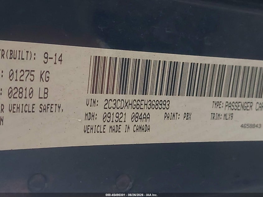 2014 Dodge Charger VIN 2C3CDXHG6EH368993 IAAI salvage auction — FRONT END, Salvage (Indiana), sold $350 on 2026-08-01 (photo 9)