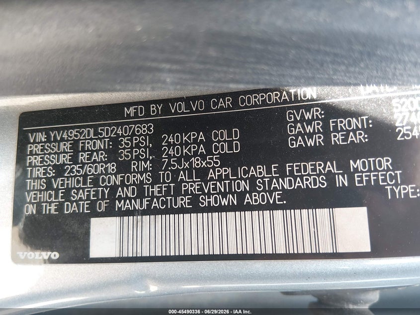2013 Volvo Xc60 VIN YV4952DL5D2407683 IAAI salvage auction — FRONT END, Salvage (South Carolina), sold $250 on 2026-08-04 (photo 9)