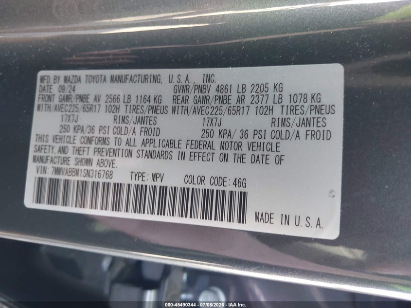 2025 Mazda Cx-50 VIN 7MMVABBM1SN316768 IAAI salvage auction — LEFT REAR, Clear (Oklahoma), sold $12,200 on 2026-08-26 (photo 9)