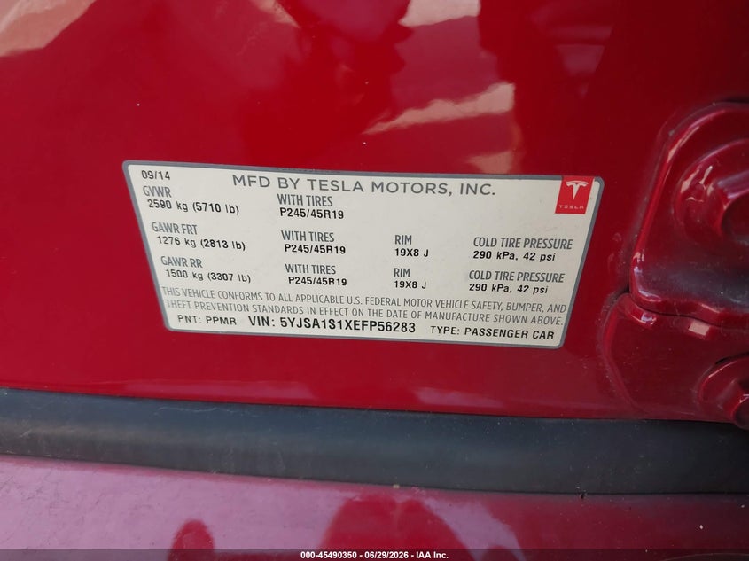 2014 Tesla Model s VIN 5YJSA1S1XEFP56283 IAAI salvage auction — NORMAL WEAR, Clear (Tennessee), sold $2,800 on 2026-07-28 (photo 8)