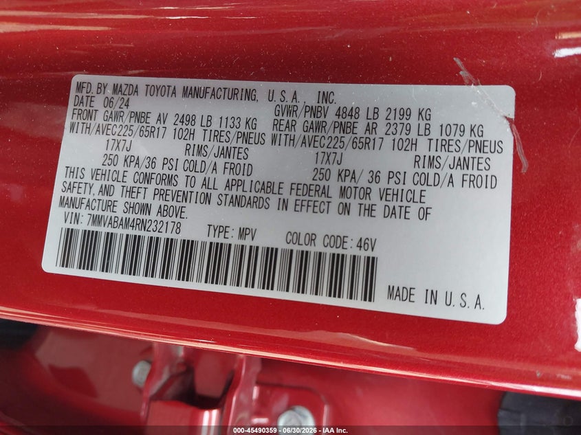 2024 Mazda Cx-50 VIN 7MMVABAM4RN232178 IAAI salvage auction — SIDE, Salvage Title, sold $5,425 on 2026-09-01 (photo 9)