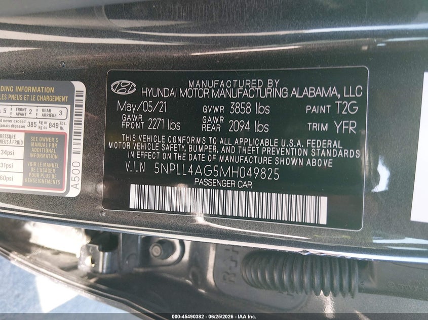 2021 Hyundai Elantra VIN 5NPLL4AG5MH049825 IAAI salvage auction — NORMAL WEAR, Sf97 (California), sold $7,550 on 2026-07-30 (photo 9)