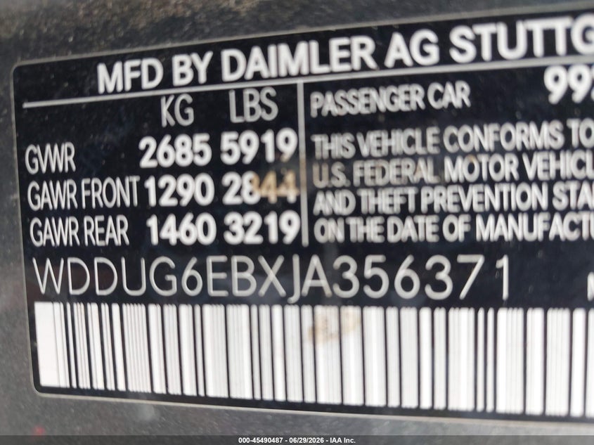 2018 Mercedes-benz S-klasse VIN WDDUG6EBXJA356371 IAAI salvage auction — FRONT END, Clear (Michigan), sold $9,700 on 2026-07-18 (photo 9)