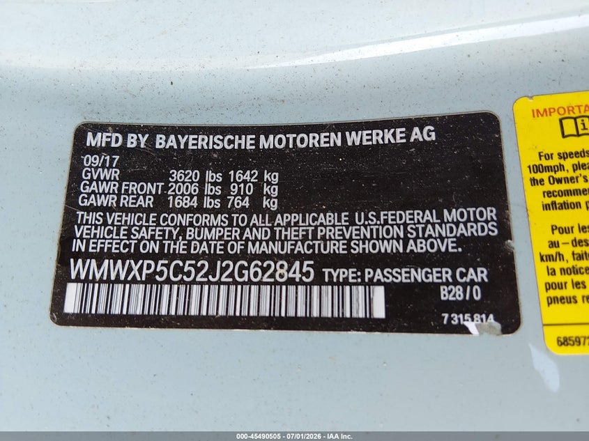 2018 Mini Hard top VIN WMWXP5C52J2G62845 IAAI salvage auction — FRONT END, Salvage (Maine), sold $1,200 on 2026-08-08 (photo 9)