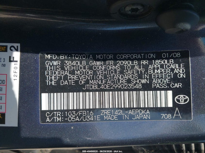 2009 Toyota Corolla VIN JTDBL40E299023548 IAAI salvage auction — NORMAL WEAR, Clear (Maryland), sold $1,950 on 2026-07-16 (photo 9)