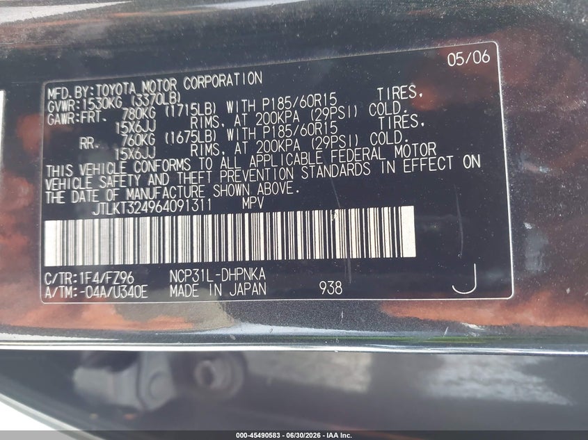 2006 Scion Xb VIN JTLKT324964091311 IAAI salvage auction — FRONT END, Salvage (California), sold $425 on 2026-07-14 (photo 9)
