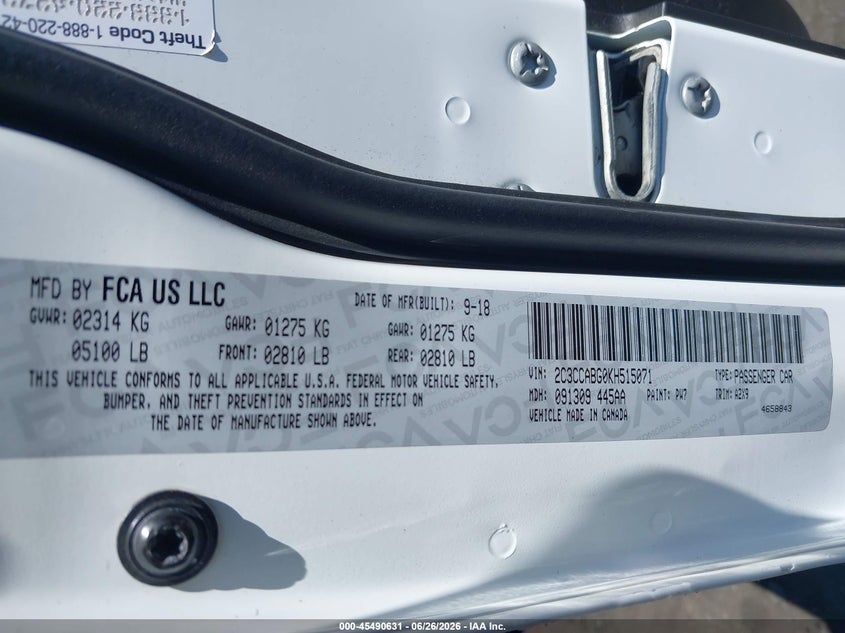 2019 Chrysler 300 VIN 2C3CCABG0KH515071 IAAI salvage auction — SIDE, Salvage Title, sold $1,350 on 2026-07-10 (photo 9)