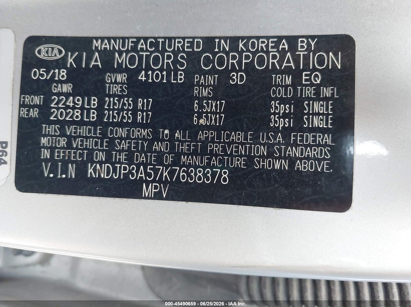 2019 Kia Soul VIN KNDJP3A57K7638378 IAAI salvage auction — NORMAL WEAR, Original (Texas), sold $1,625 on 2026-07-16 (photo 9)