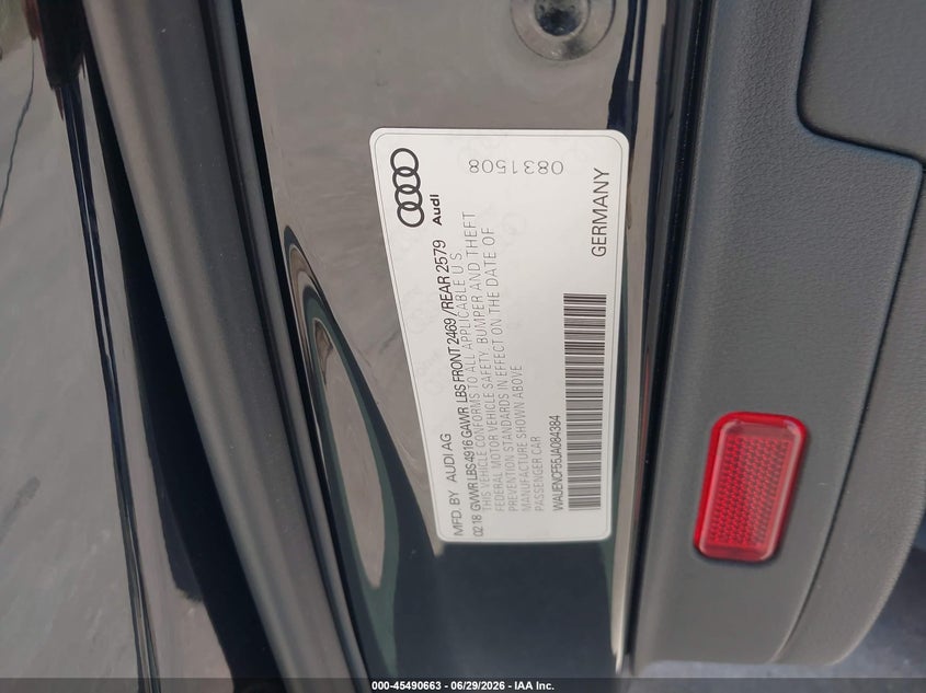 2018 Audi A5 VIN WAUENCF55JA084384 IAAI salvage auction — FRONT END, Original (Texas), sold $9,950 on 2026-08-19 (photo 9)