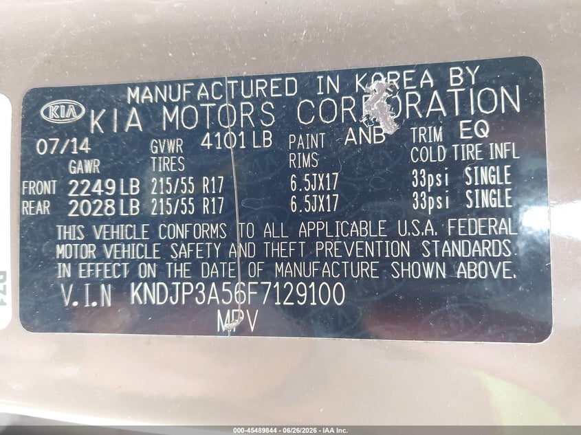 2015 Kia Soul VIN KNDJP3A56F7129100 IAAI salvage auction — FRONT & REAR, Salvage - Greater Than 75% (Maryland), sold $750 on 2026-07-30 (photo 9)