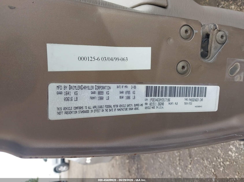 2000 Plymouth Neon VIN 1P3ES46C8YD517186 IAAI salvage auction — NORMAL WEAR, Clear (Idaho), sold $100 on 2026-07-07 (photo 9)