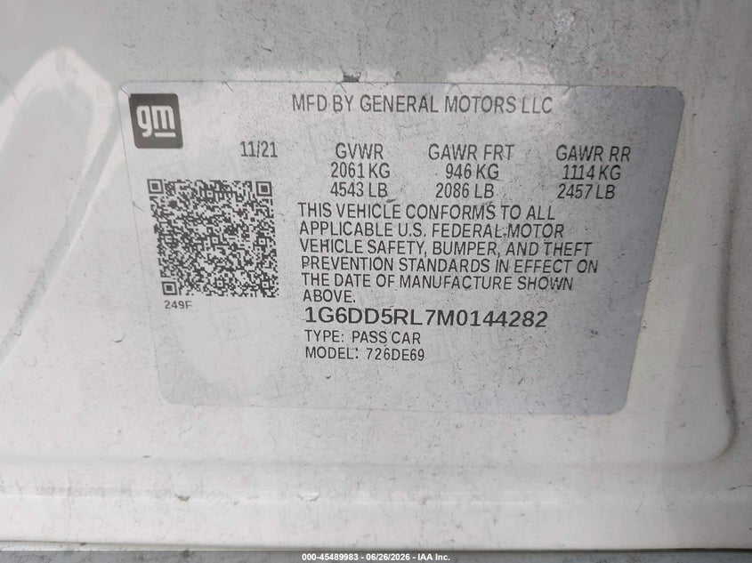 2021 Cadillac Ct4 VIN 1G6DD5RL7M0144282 IAAI salvage auction — FRONT END, Original (Texas), sold $8,500 on 2026-09-03 (photo 9)