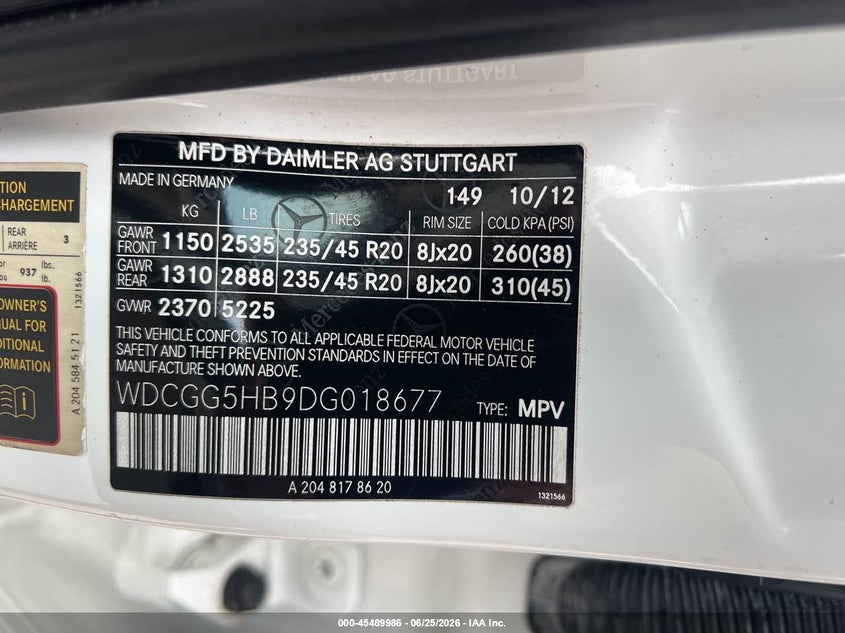 2013 Mercedes-benz Glk-klasse VIN WDCGG5HB9DG018677 IAAI salvage auction — NORMAL WEAR, Clear (North Carolina), sold $6,150 on 2026-07-29 (photo 9)