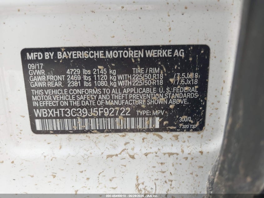 2018 BMW X1 VIN WBXHT3C39J5F92722 IAAI salvage auction — LEFT SIDE, Salvage (Ohio), sold $3,450 on 2026-07-29 (photo 9)