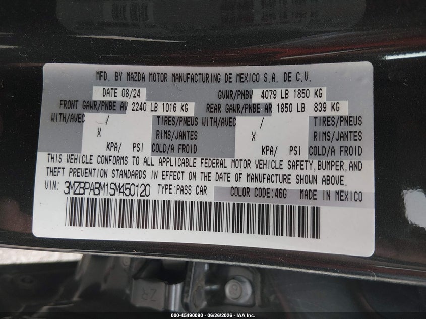 2025 Mazda 3 VIN 3MZBPABM1SM450120 IAAI salvage auction — FRONT END, Salvage (Missouri), sold $25 on 2026-08-27 (photo 9)