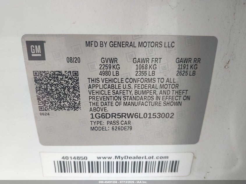 2020 Cadillac Ct5 VIN 1G6DR5RW6L0153002 IAAI salvage auction — REAR END, Original (Texas), sold $14,050 on 2026-08-20 (photo 9)