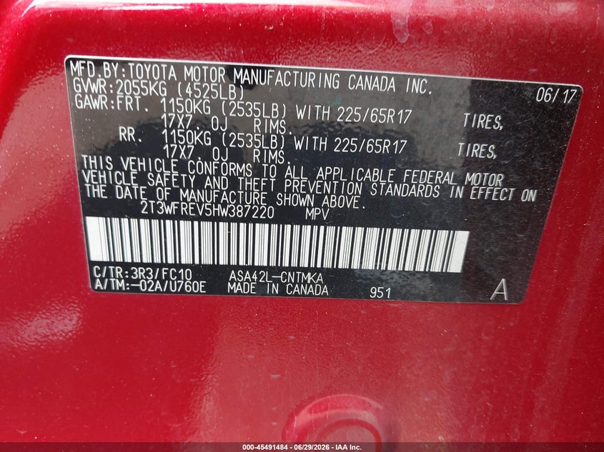 2017 Toyota Rav 4 VIN 2T3WFREV5HW387220 IAAI salvage auction — REAR END, Salvage (Texas), sold $7,900 on 2026-07-18 (photo 9)