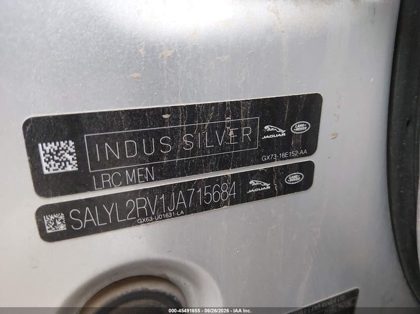 2018 Land rover Range rover velar VIN SALYL2RV1JA715684 IAAI salvage auction — FRONT END, Salvage (Pennsylvania), sold $7,300 on 2026-07-24 (photo 9)