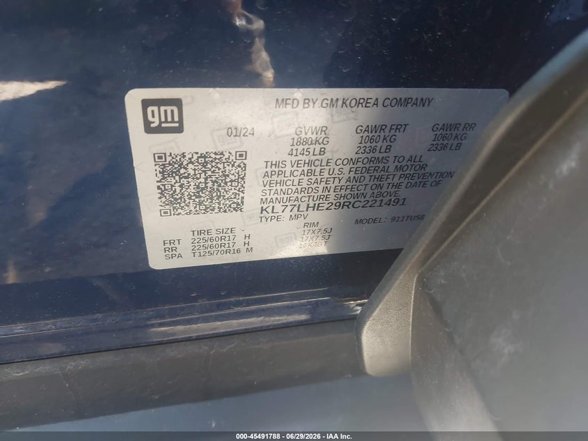 2024 Chevrolet Trax VIN KL77LHE29RC221491 IAAI salvage auction — REAR END, Salvage Title, sold $25 on 2026-07-21 (photo 9)