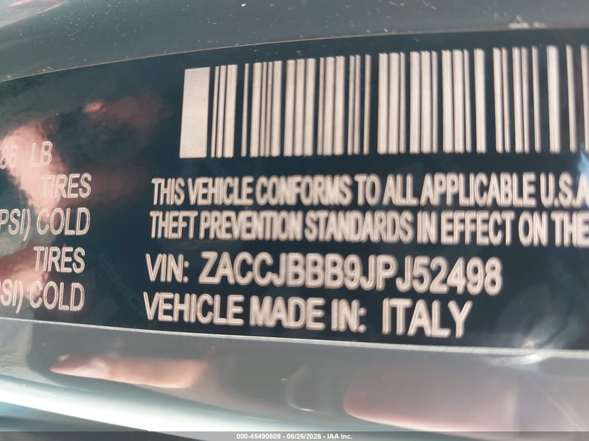 2018 Jeep Renegade VIN ZACCJBBB9JPJ52498 IAAI salvage auction — RIGHT FRONT, Salvage (North Carolina), sold $3,150 on 2026-07-31 (photo 9)