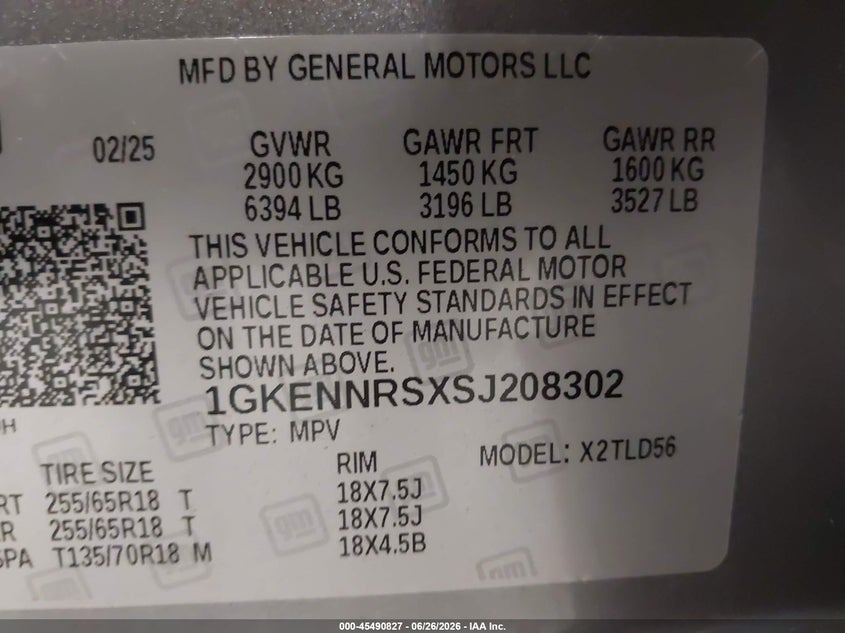 2025 Gmc Acadia VIN 1GKENNRSXSJ208302 IAAI salvage auction — FRONT END, Salvage (Minnesota), sold $12,600 on 2026-08-25 (photo 9)