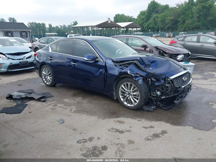 2022 Infiniti Q50 VIN JN1EV7BR9NM342254 IAAI salvage auction — FRONT END, Salvage - Greater Than 75% (Maryland), sold $3,250 on 2026-07-30 (photo 1)