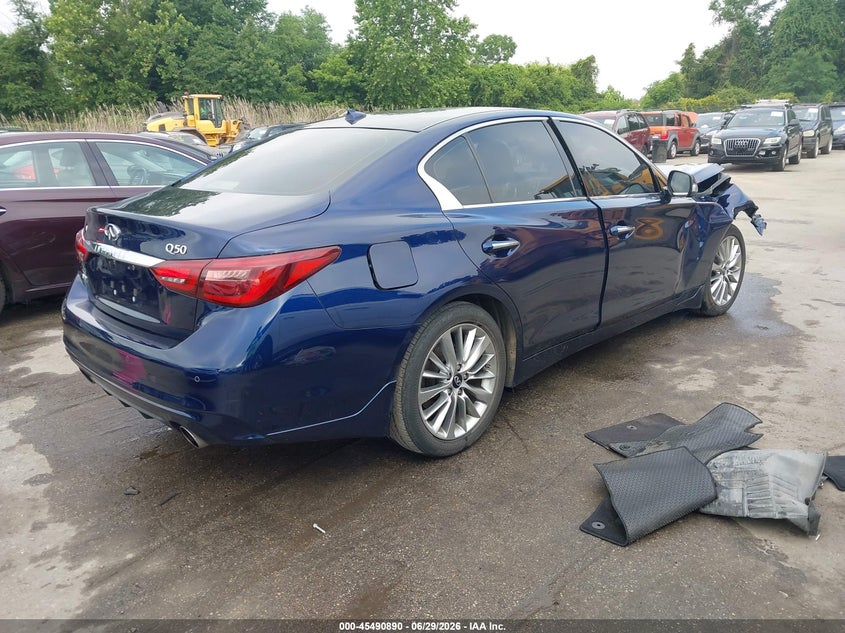 2022 Infiniti Q50 VIN JN1EV7BR9NM342254 IAAI salvage auction — FRONT END, Salvage - Greater Than 75% (Maryland), sold $3,250 on 2026-07-30 (photo 4)