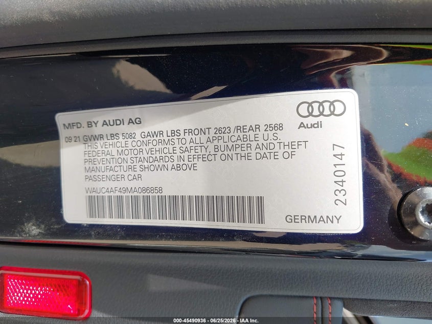 2021 Audi S4 VIN WAUC4AF49MA086858 IAAI salvage auction — UNDERCARRIAGE, Salvage Title, sold $75 on 2026-08-02 (photo 9)