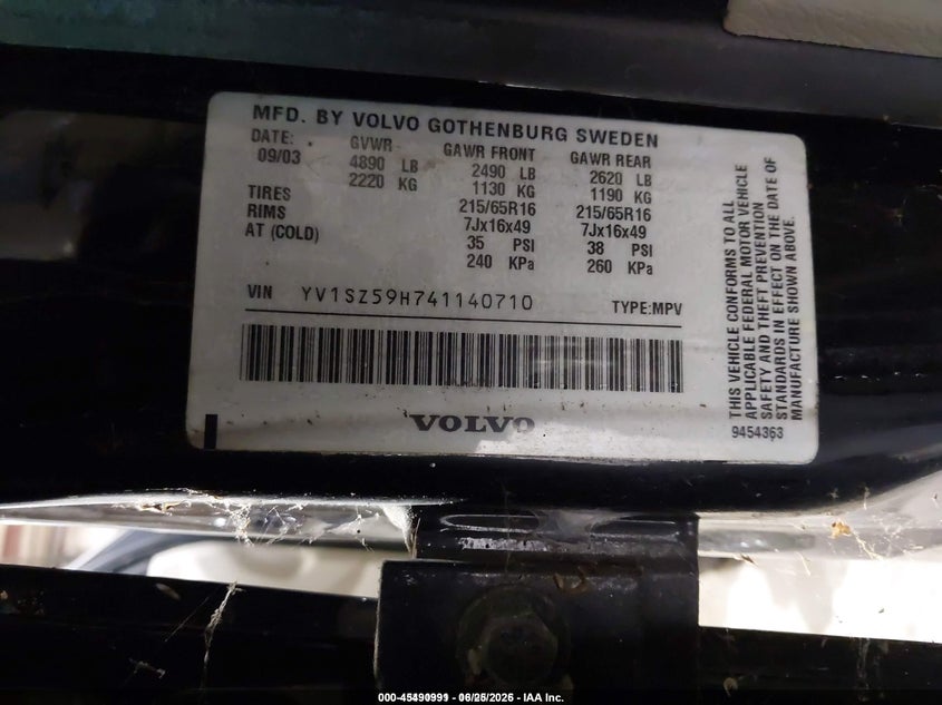 2004 Volvo Xc70 VIN YV1SZ59H741140710 IAAI salvage auction — MECHANICAL, Salvage (Idaho), sold $400 on 2026-08-20 (photo 9)